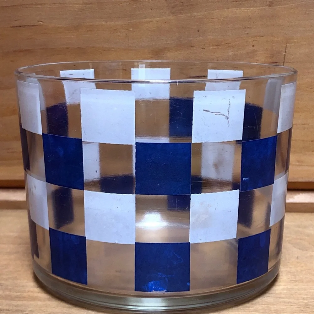 Vintage MCM Mid Century Glass Colorful Printed Ice Bucket Barware Serving Blue